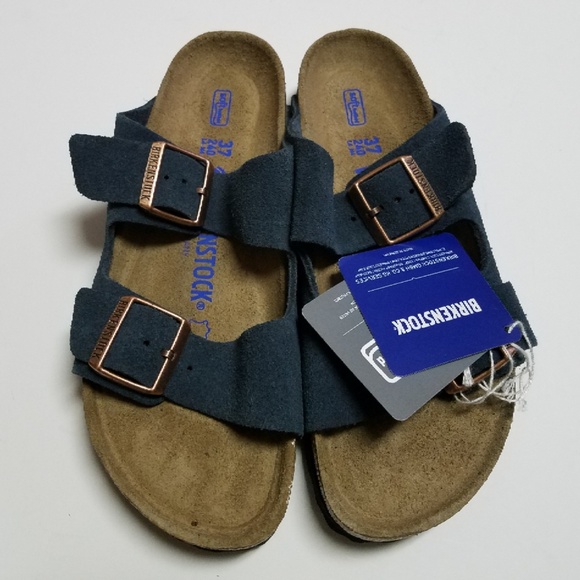 blue suede birkenstock arizona